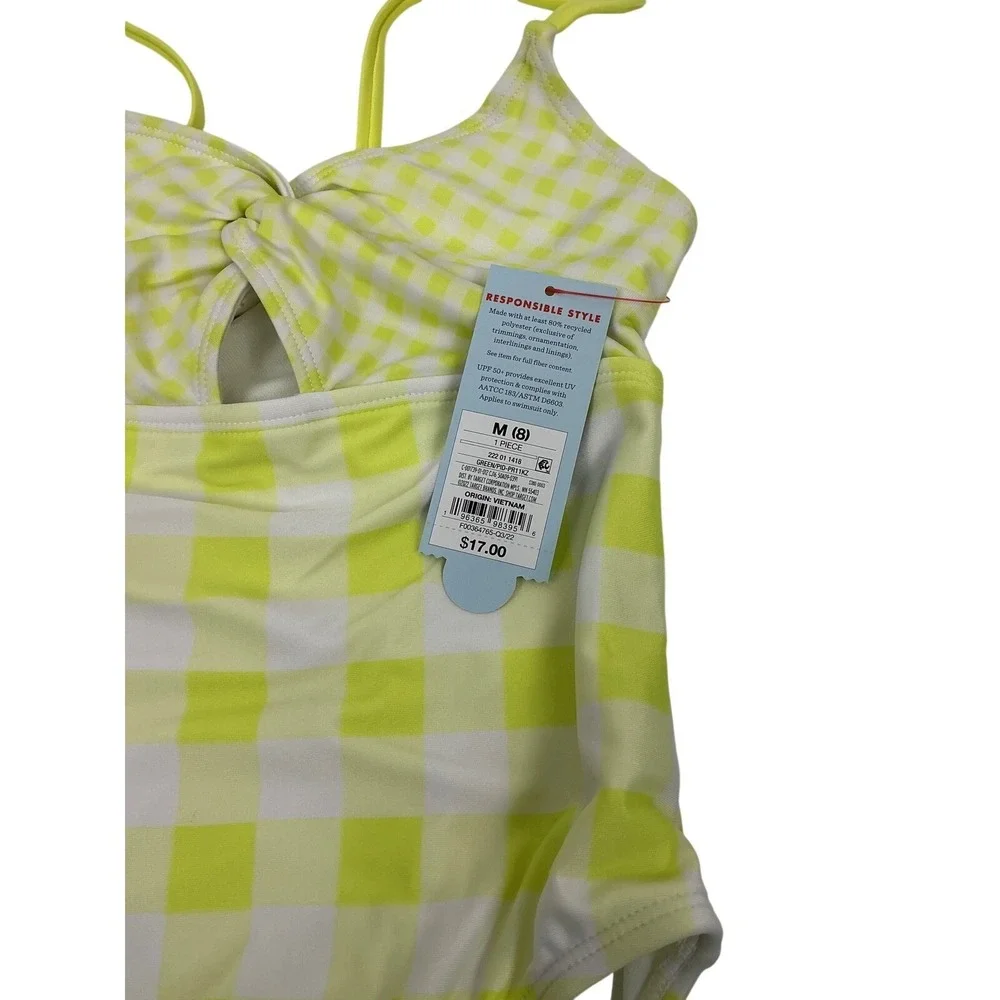 Cat & Jack Girls Gingham One Piece Swimsuit‎ Yellow White Size M Kids